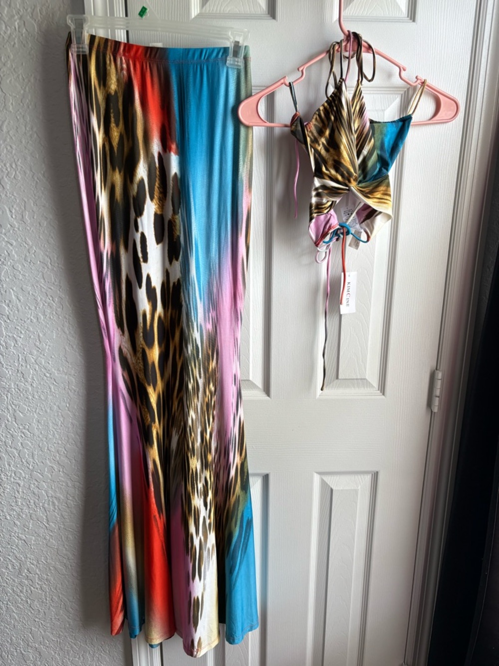 Two-Piece Multicolor Animal Print Maxi Skirt & Crop Top Set